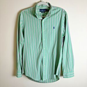 Polo Ralph Lauren Blue, Green, White Striped Shirt 100% Cotton Size Small
